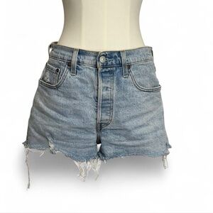 Levi 501 Women's light Wash Denim Blue Distressed Shorts